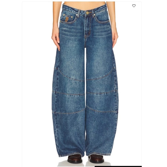 One Teaspoon Denim - One Teaspoon Wide Leg Denim Jeans Medium Wash Lightly Distressed Waist Asian